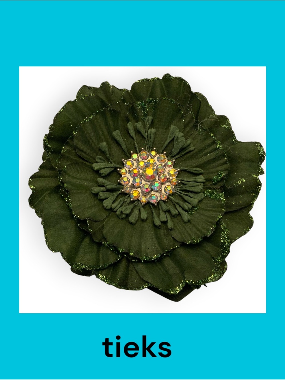 Tieks Dark Olive Flower with Iridescent Crystal Center